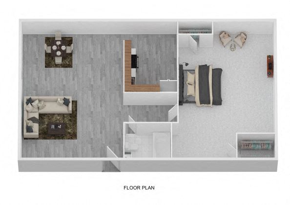 Floor plan for 1 bed, 1 bath, 661 sqft